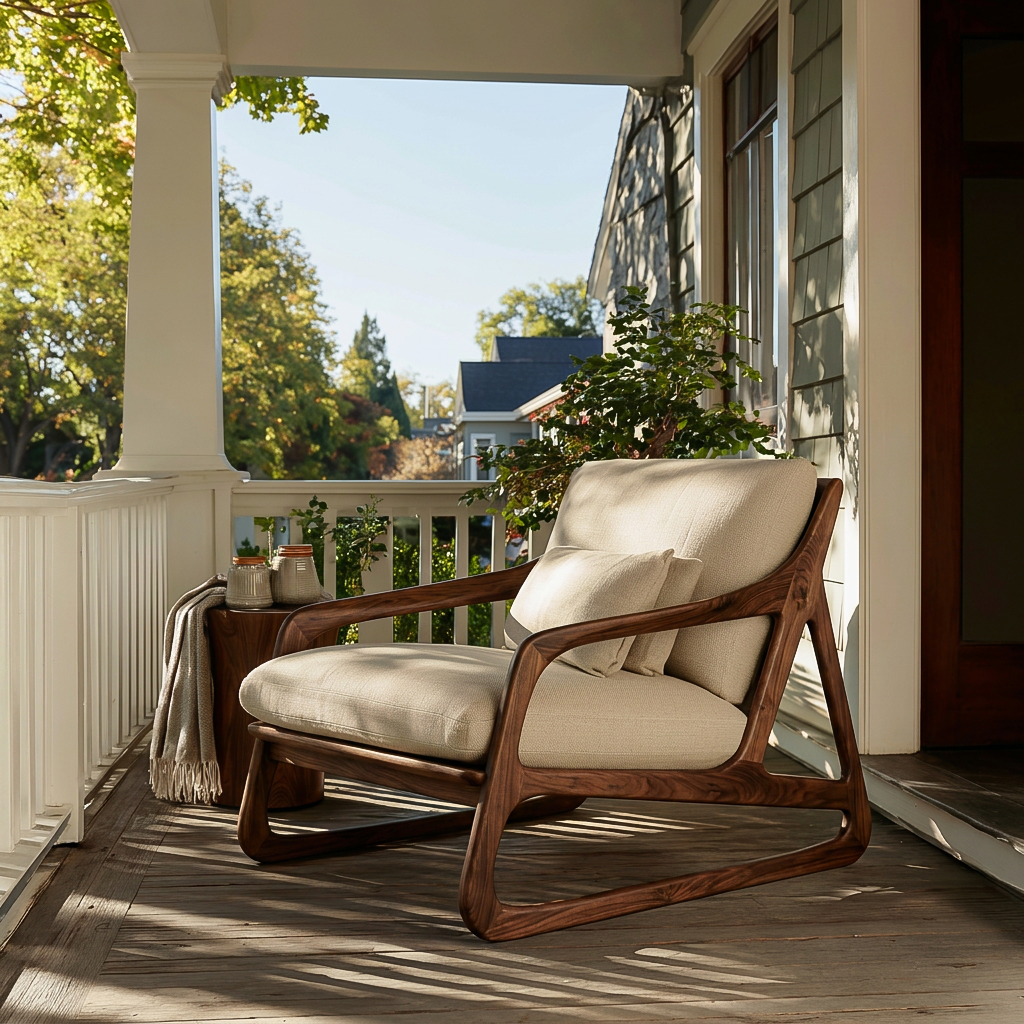 Artistic Wood Chair With Curved Structure For Home Balcony