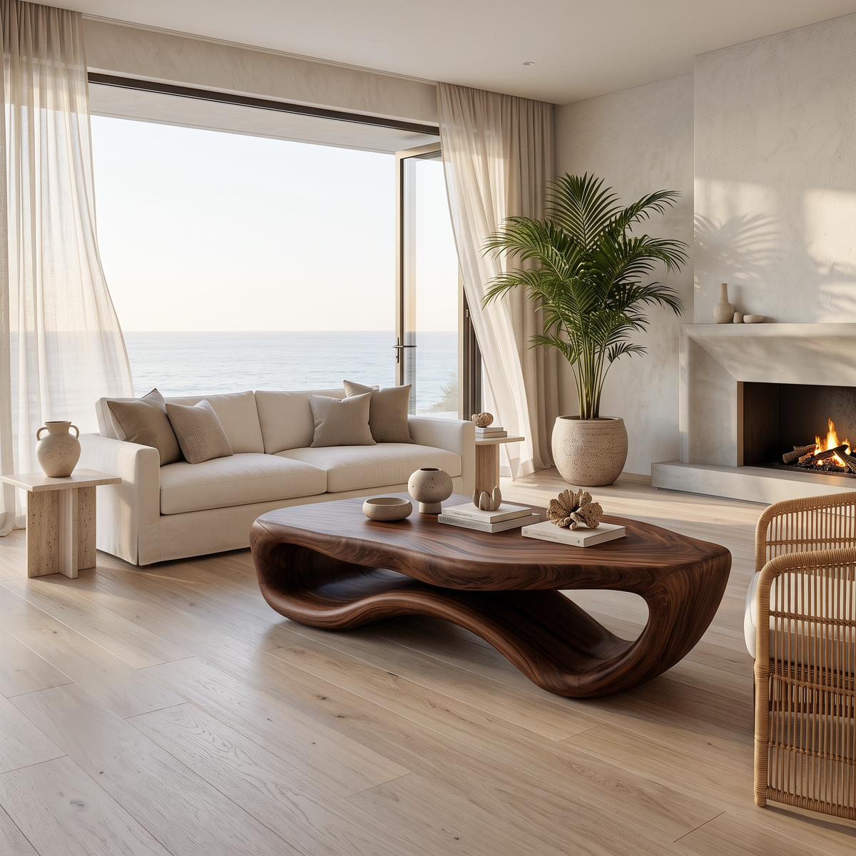 Artistic Wooden Coffee Table Curved For Modern Interior