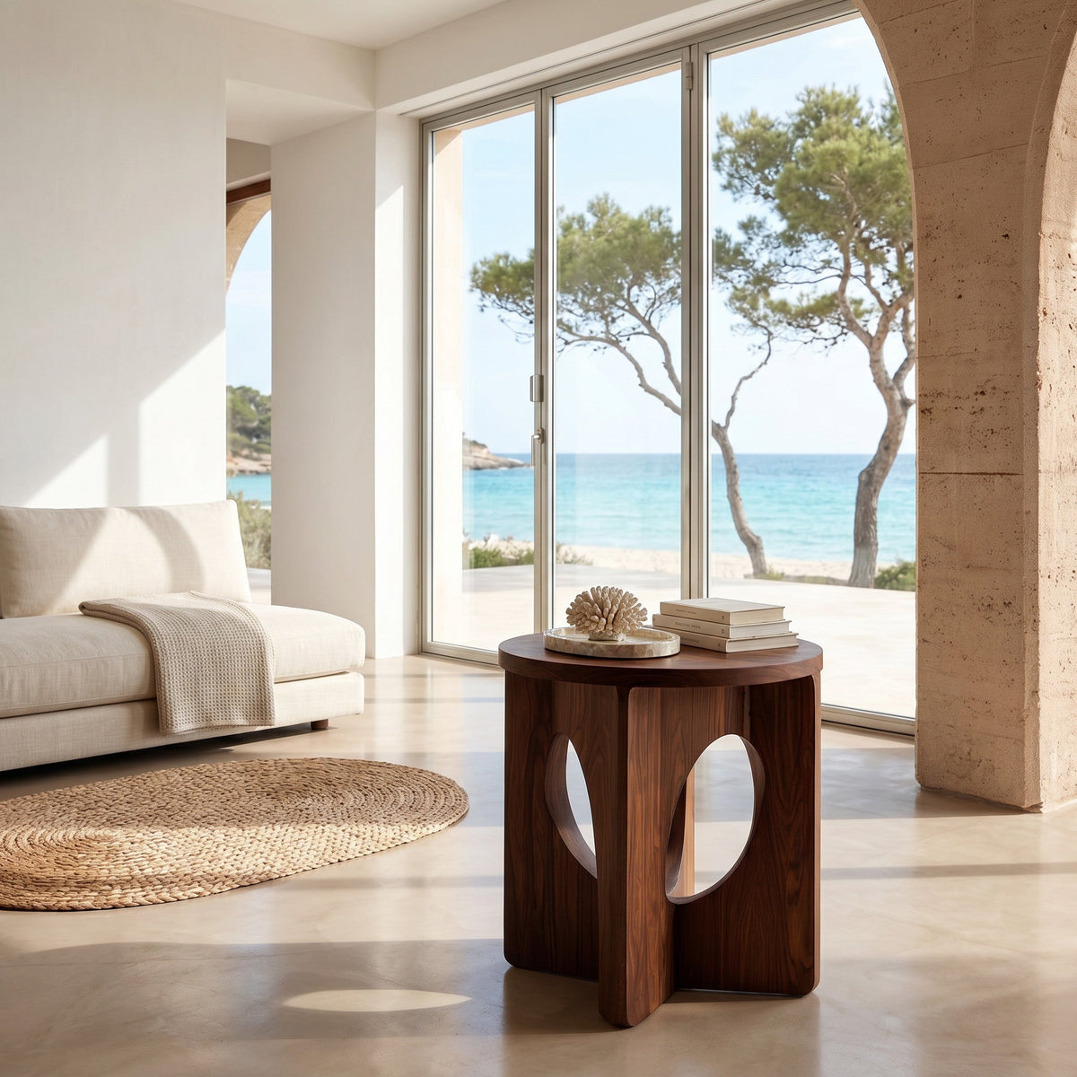 Contemporary Natural Wood Round Side Table For Living Furniture