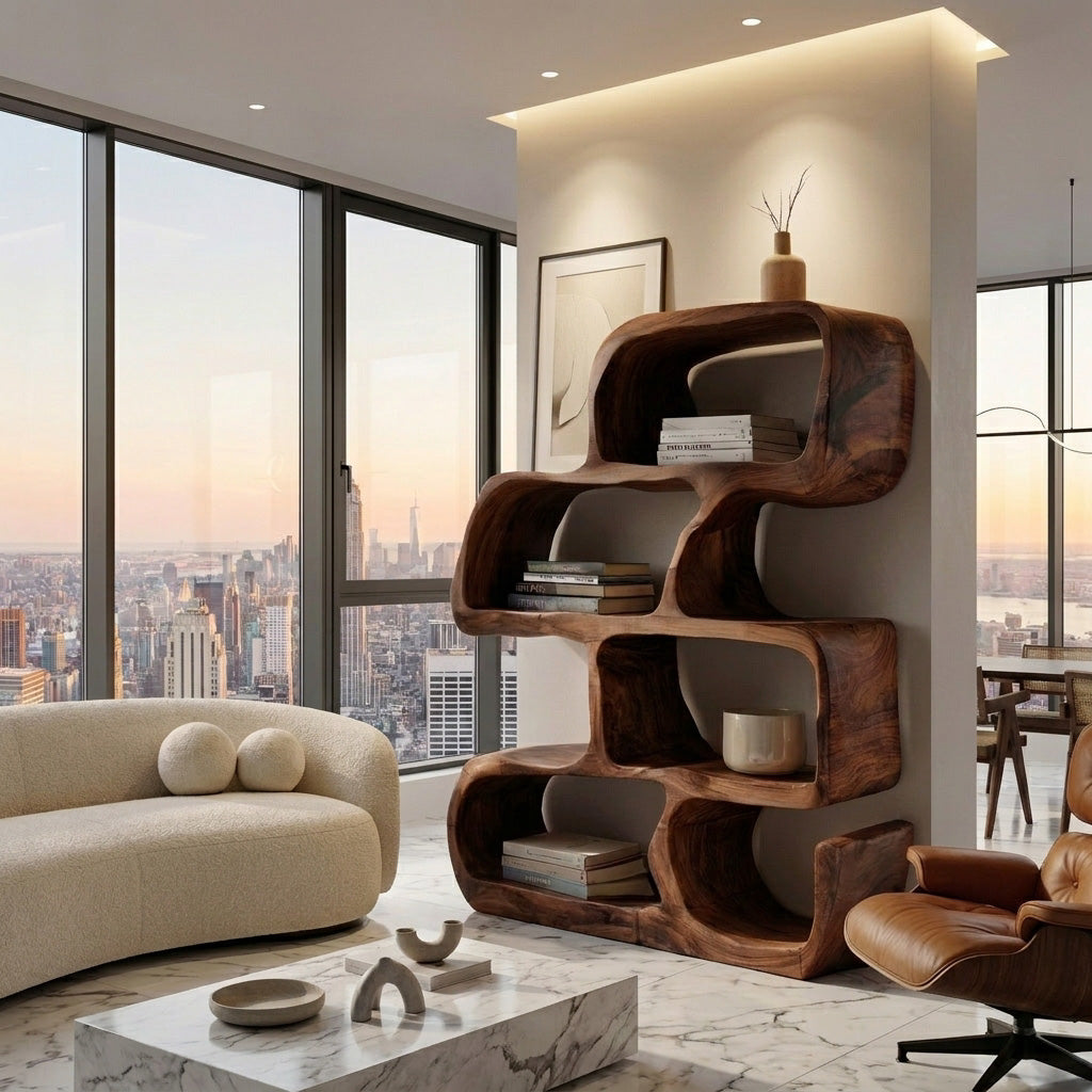 Artistic Wooden Standing Shelf For Modern Home