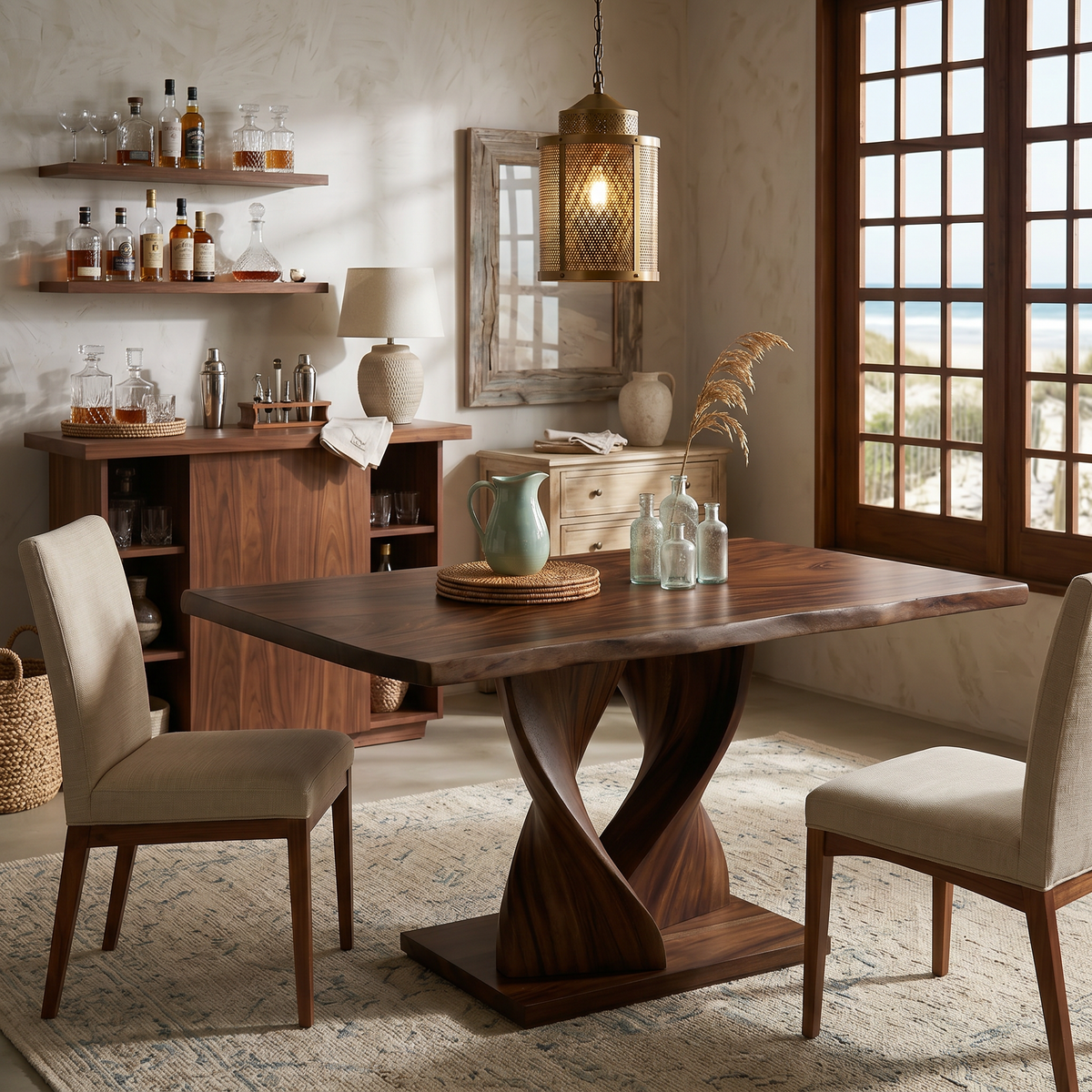 Boho Rectangular Feast Table For Coastal Dining Room