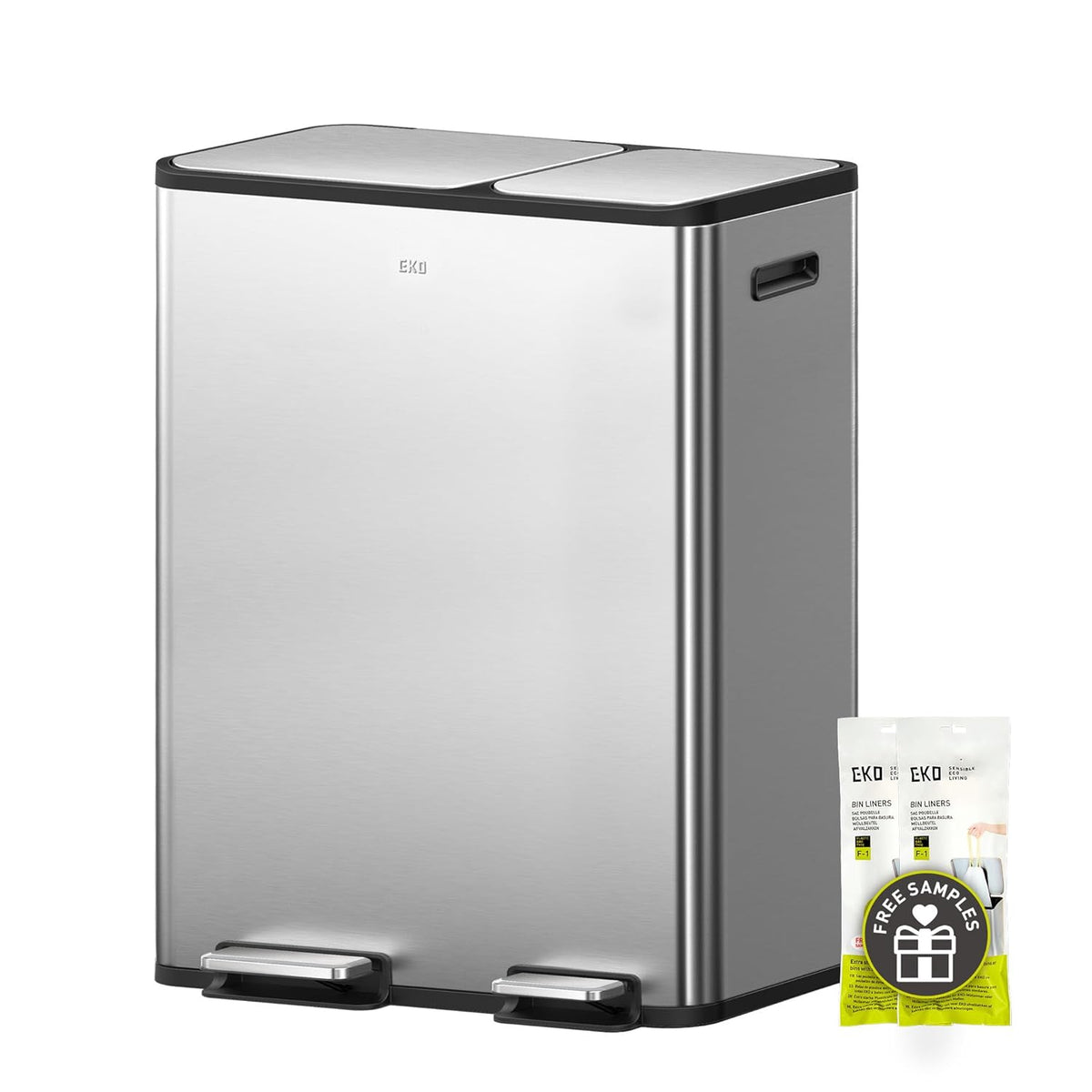 Stainless Steel Dual Compartment Step Trash Can, 30L + 30L