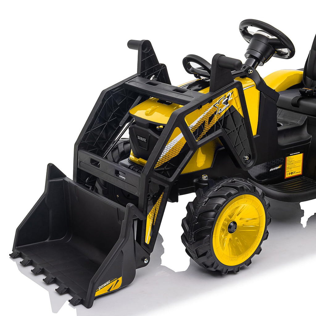 3-in-1 24V Electric Ride-On Tractor With Excavator And Bulldozer - Bright Yellow