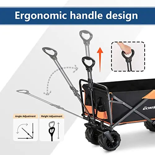 EchoSmile Collapsible Utility Wagon, 350 Lbs Capacity, 35.4 x 21.6 x 19.6 in, 4 x 7 in Wheels