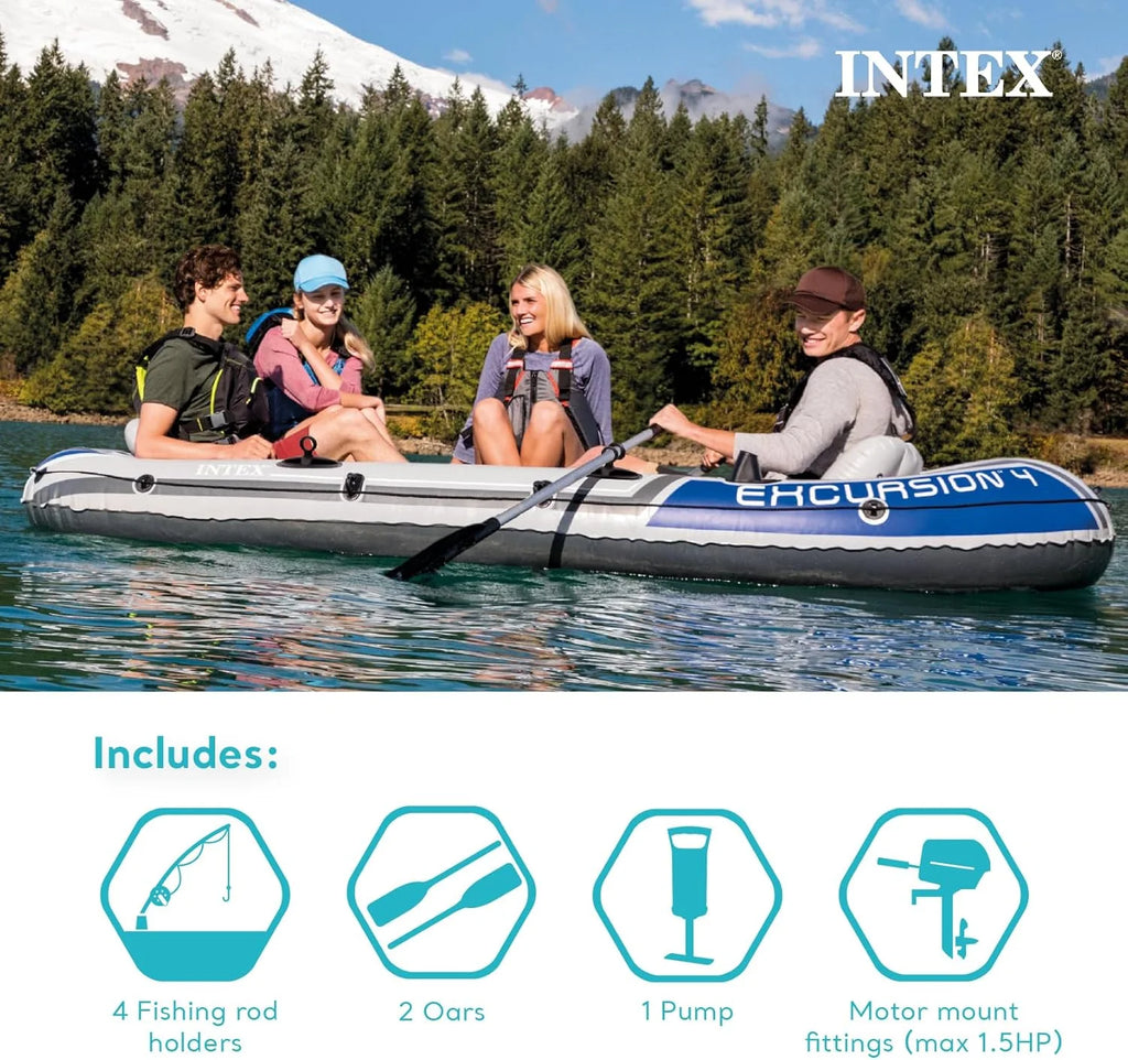Intex Excursion 5 Inflatable Boat, 5 Person, 12ft x 5ft 6in x 1ft 5in, 54in Oars - Excursion 5