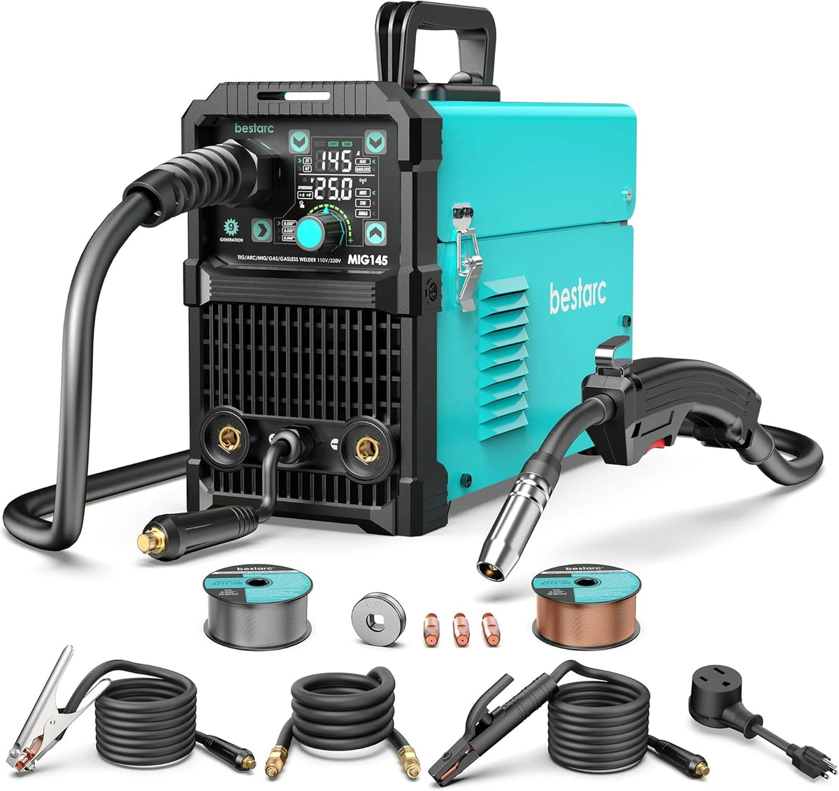 bestarc 145A 3-in-1 MIG Welder, 110V/220V - MIG145-9GEN-110/220V, MIG145-1122
