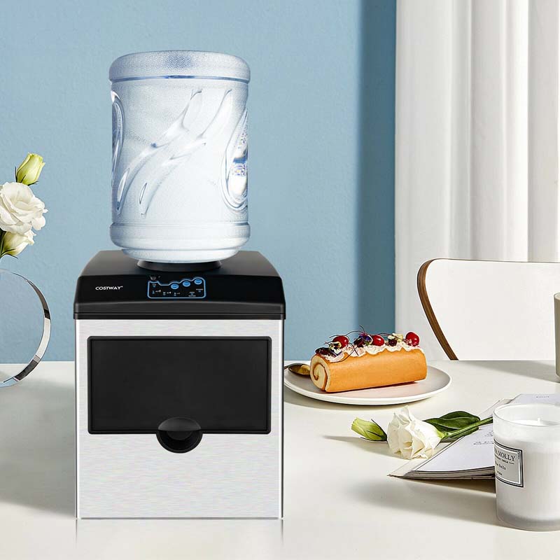 48 Lbs/24H 2-in-1 Stainless Steel Countertop Ice Maker With Chilled Water Dispenser And 5 Lbs Ice Storage Basket