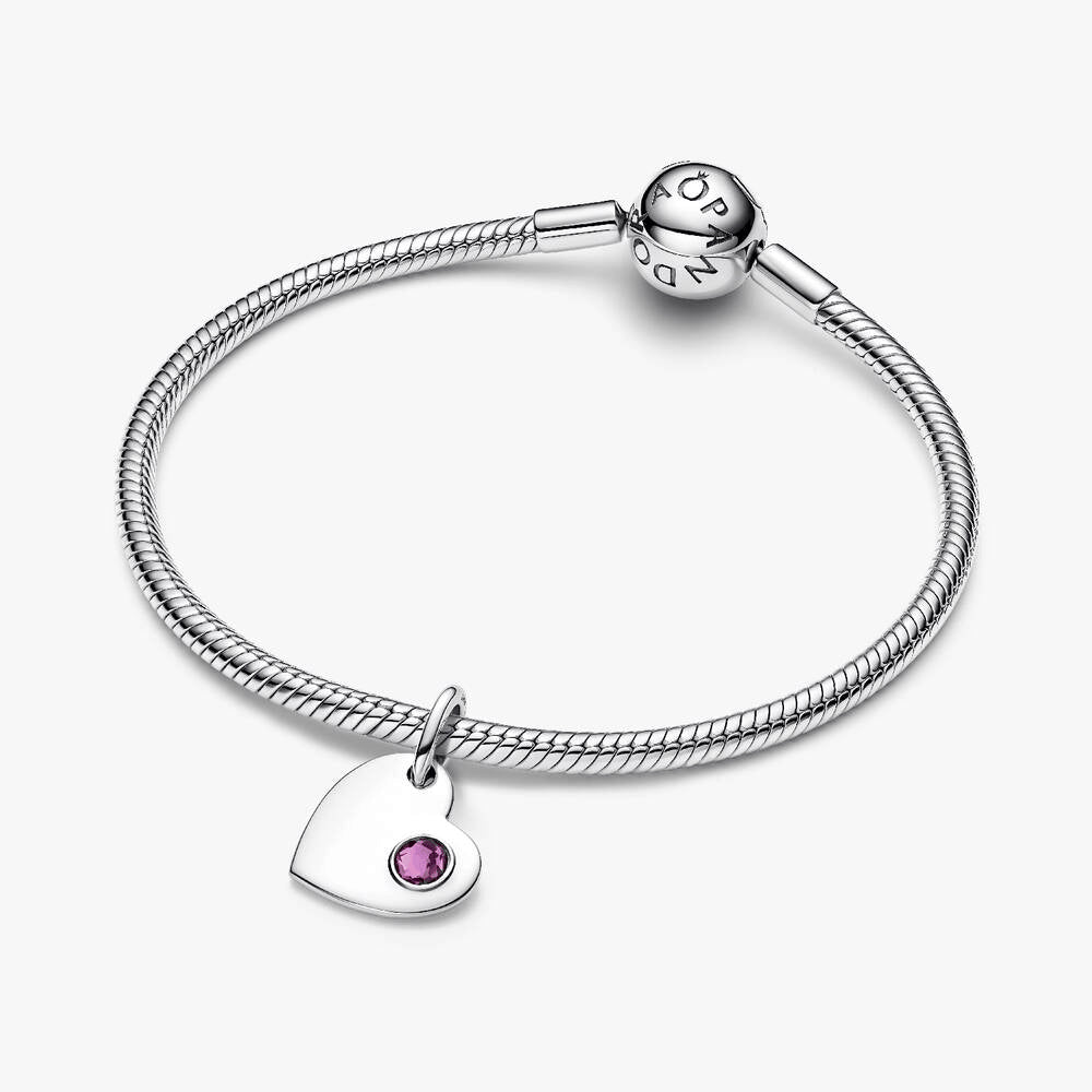 Engravable Heart Purple Stone Dangle Charm