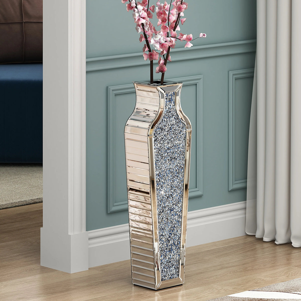 Crushed Diamond Floor Vase, Glass And MDF - 26.8 in, 36 in, 43 in