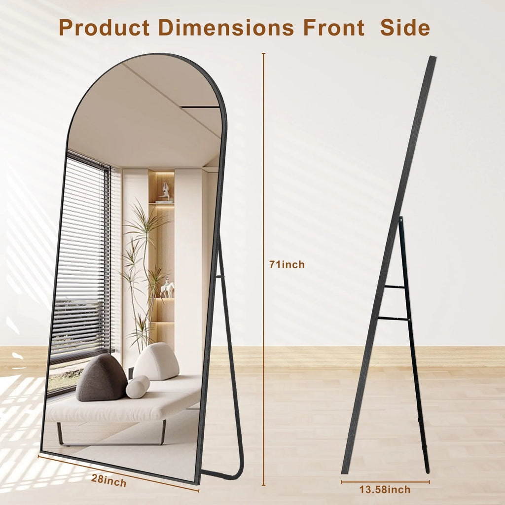 Arched Full Length Floor Mirror With Aluminum Alloy Frame - 65x22, 71x24, 71x28, 71x32