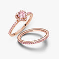 Pink Sparkling Elevated Heart Ring Set