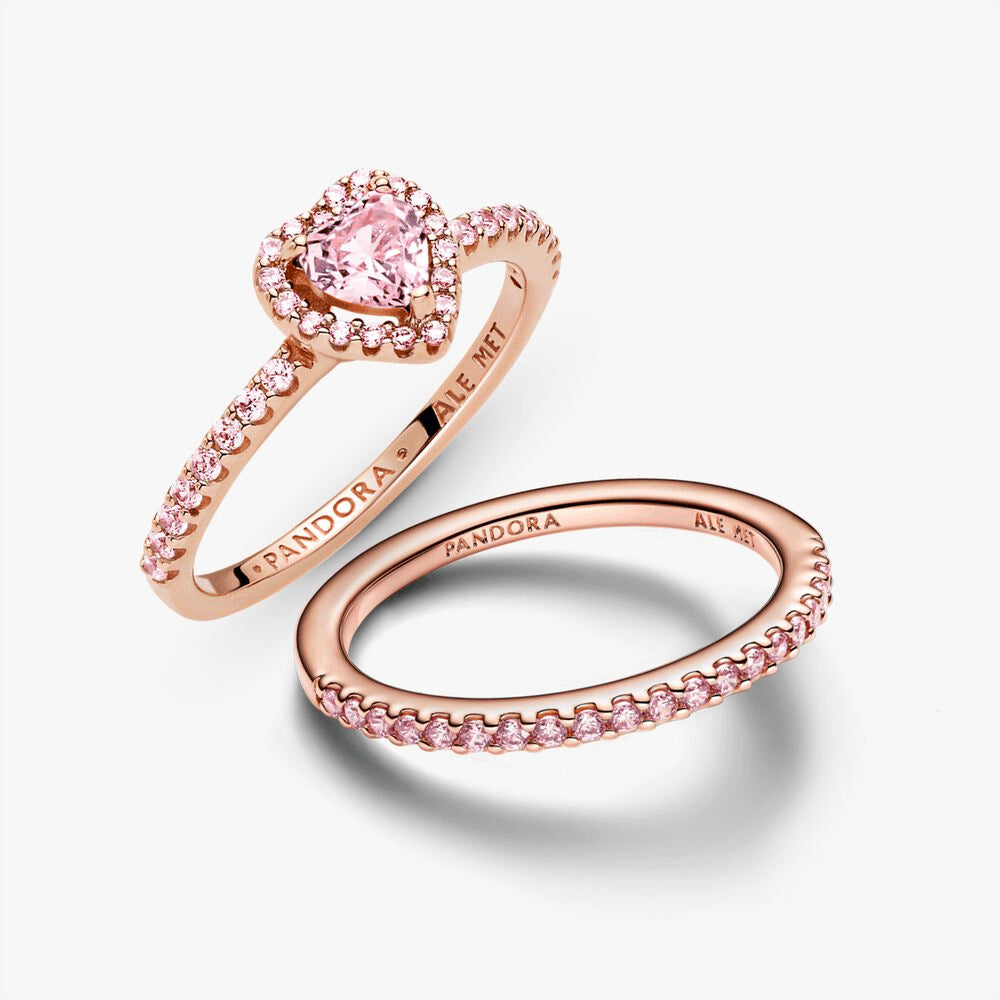 Pink Sparkling Elevated Heart Ring Set