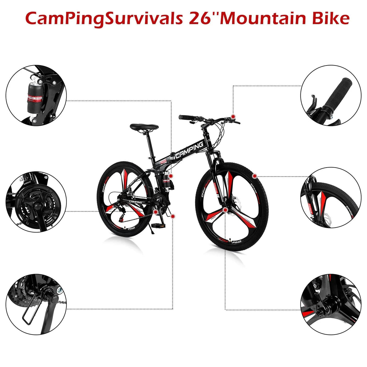 Zimtown Folding Mountain Bike, 26 inch Shimano 21 Speed MTB