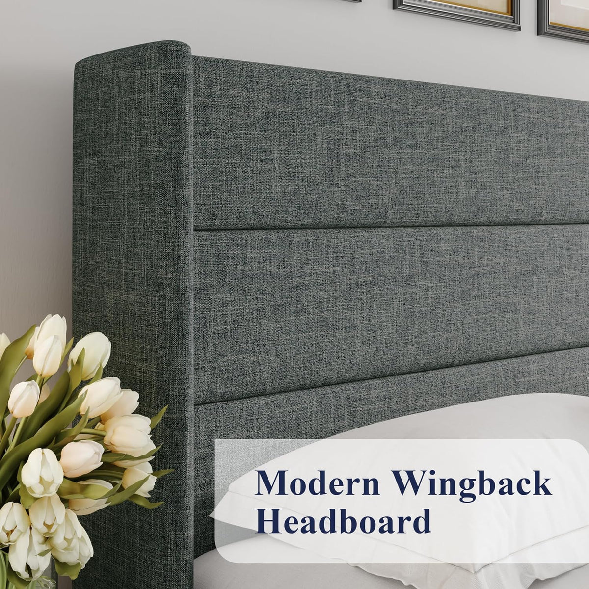 Queen Size Lift-Up Storage Bed With Wingback Headboard, Upholstered Platform Bed Frame With Hidden Storage