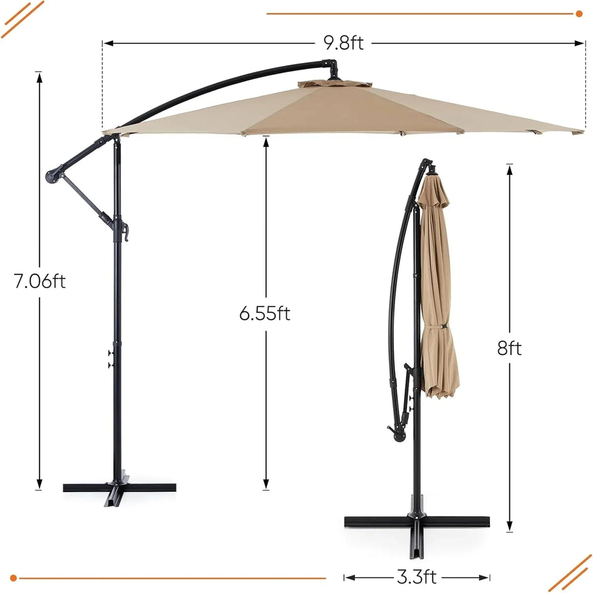 Sweetcrispy 9.8FT Offset Patio Umbrella With Easy Tilt Adjustment, 8 Ribs, Blue