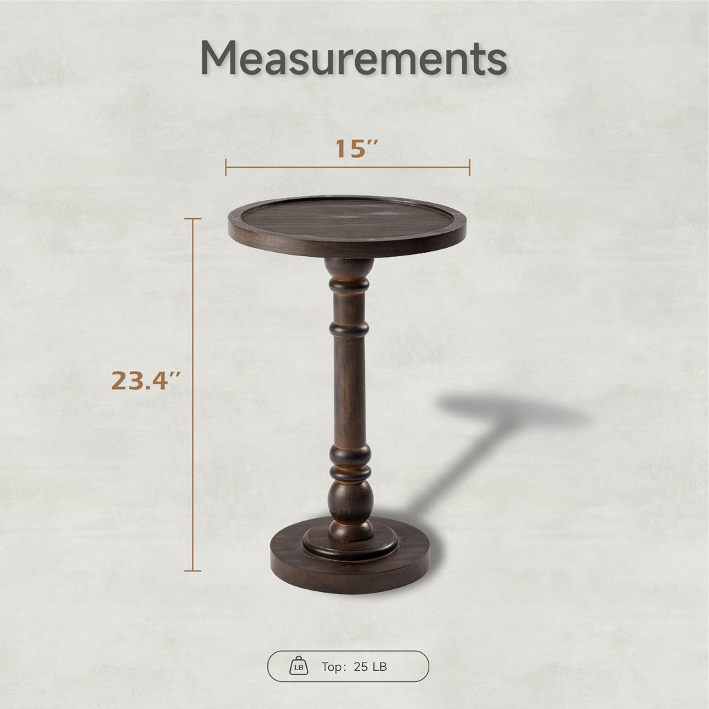 Pedestal End Table With Round Tray Top And Distressed Finish