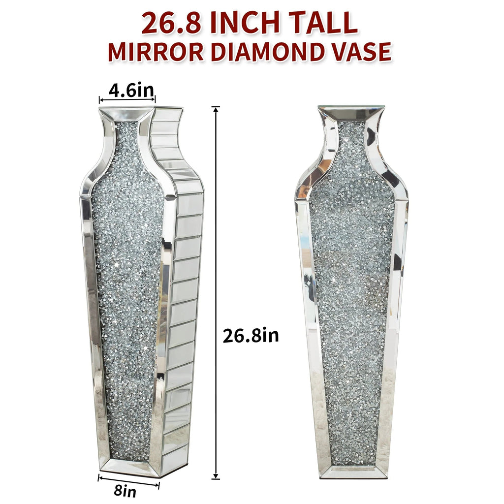 Crushed Diamond Floor Vase, Glass And MDF - 26.8 in, 36 in, 43 in