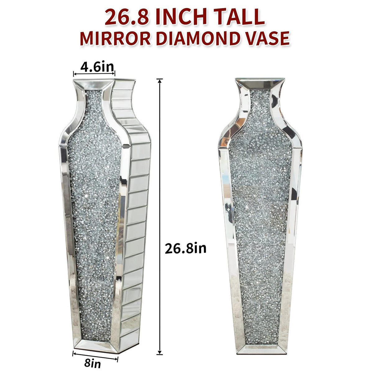 Crushed Diamond Floor Vase, Glass And MDF - 26.8 in, 36 in, 43 in