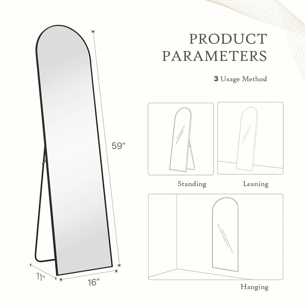 Full-Length Floor Mirror With Stand, Aluminum Alloy Frame - 71x30