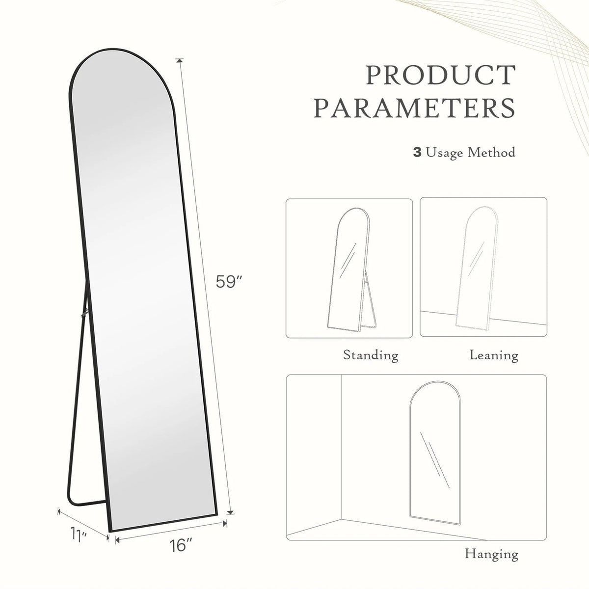 Full-Length Floor Mirror With Stand, Aluminum Alloy Frame - 71x30