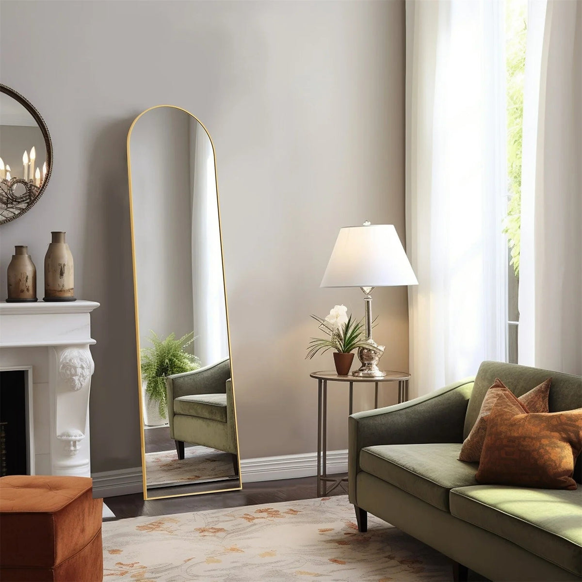 Full-Length Floor Mirror With Stand, Aluminum Alloy Frame - 71x30