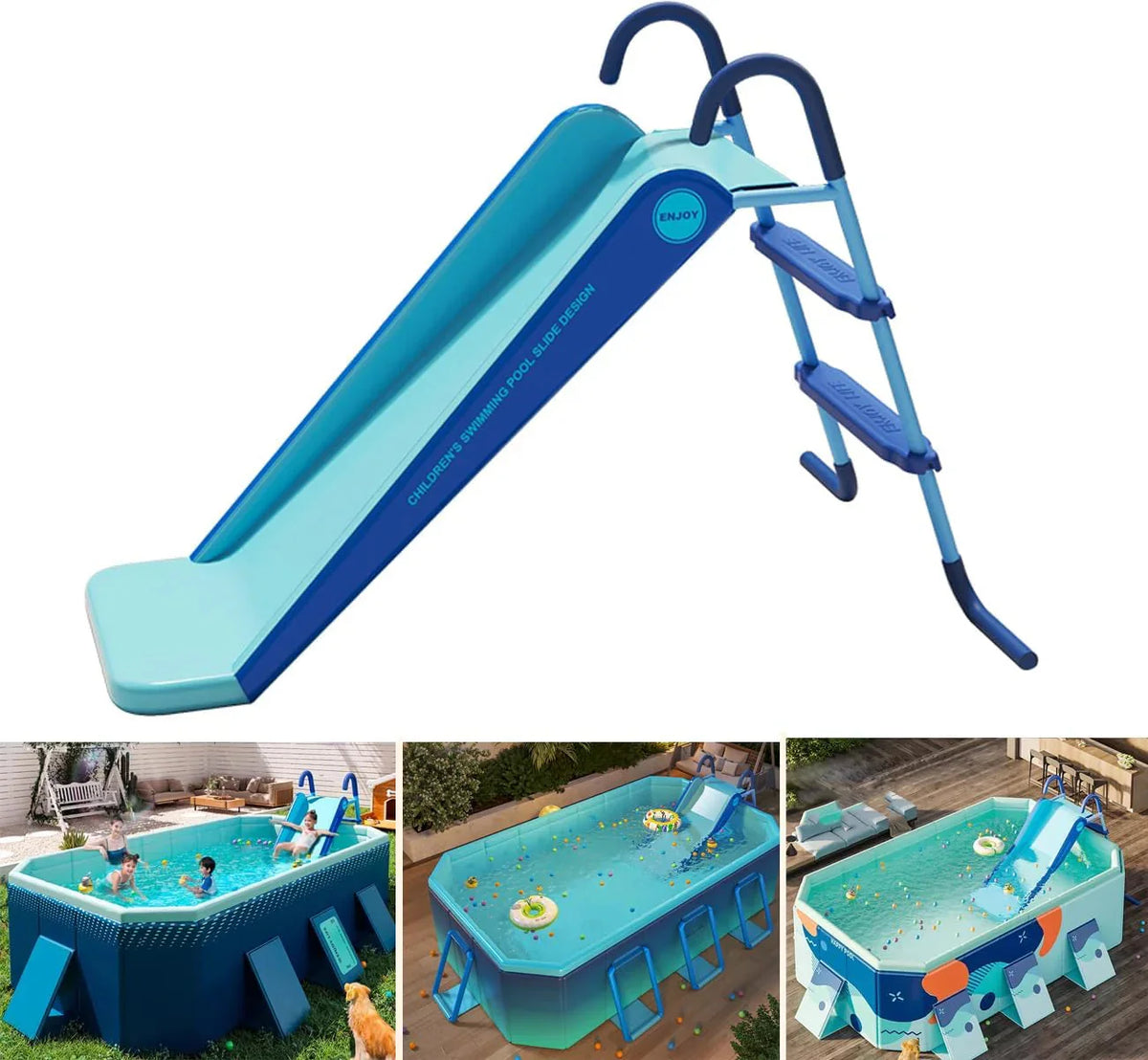 Houtclort Inflatable Swimming Pool Slide, Blue, 57in L x 7.8in W x 27in H