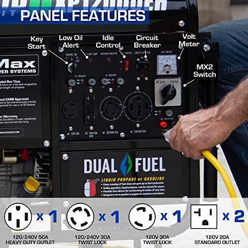 DuroMax Dual Fuel Generator 12,000W Gas/Propane, 457cc 4-Stroke - XP12000EH