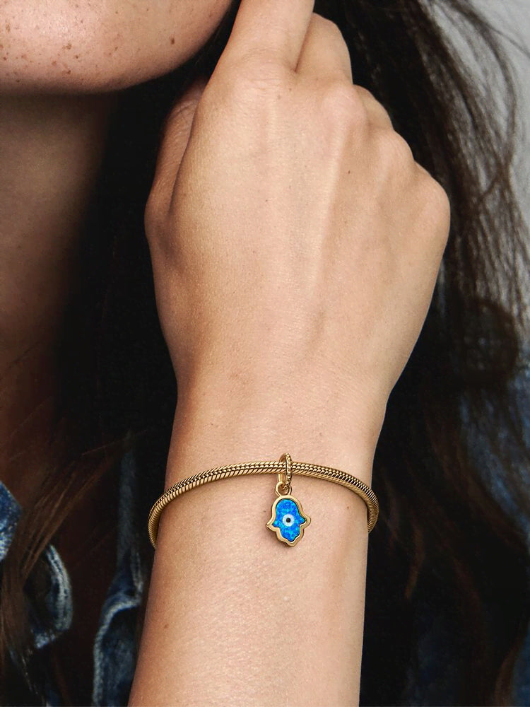 Opalescent Blue Hamsa Hand Dangle Charm