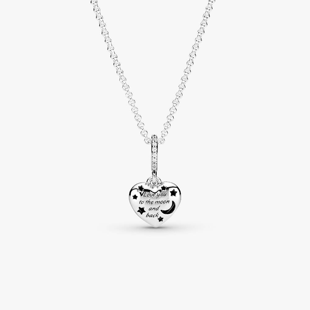 Sparkling Blue Moon & Stars Heart Necklace