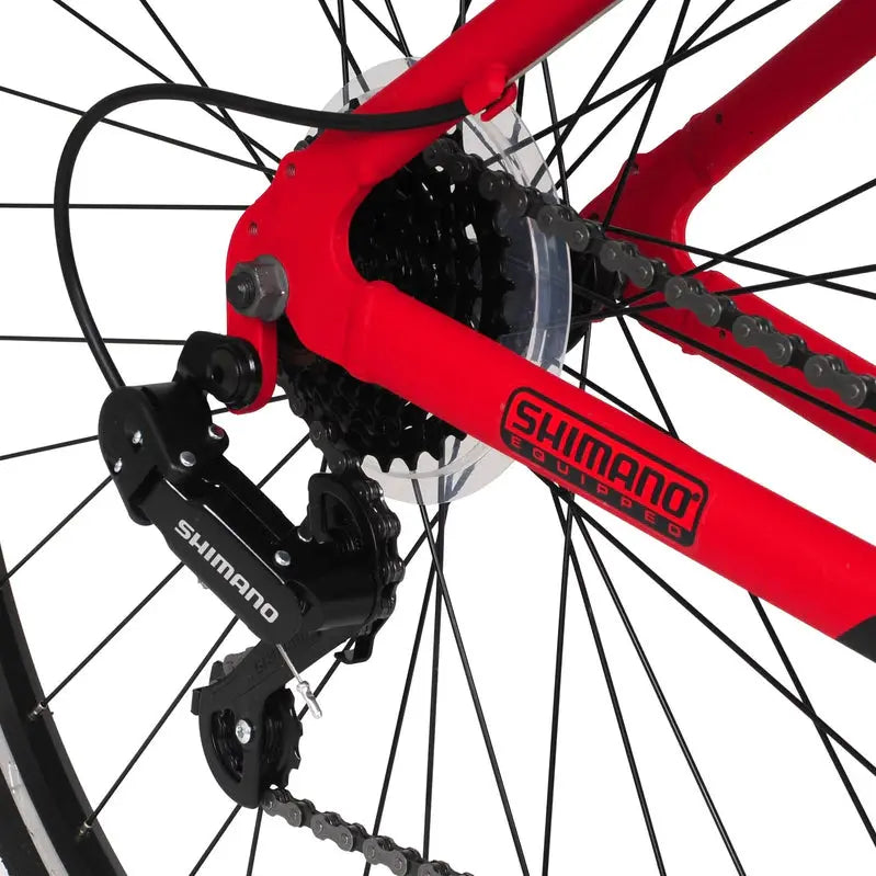Hyper Bicycle 700C Men's Spin Fit Hybrid Bike, 21-Speed, Black/Red