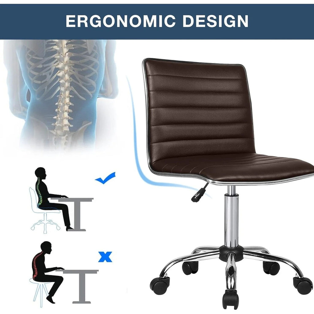 Adjustable Mid-Back Armless Swivel Office Chair With PU Leather - 265 lbs.