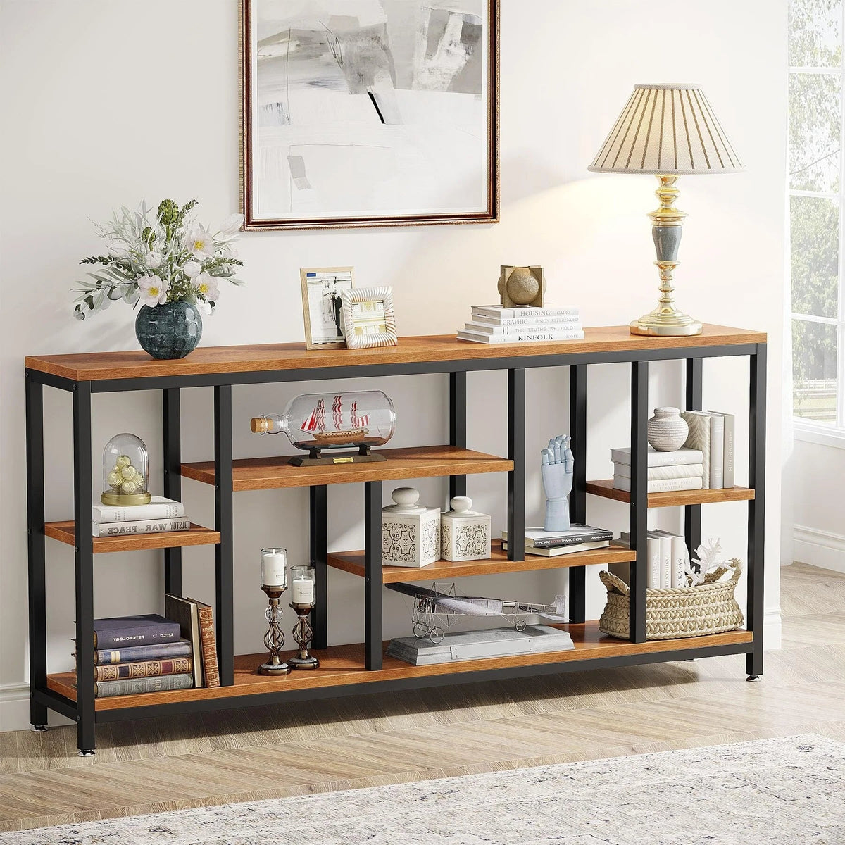 3-Tier Console Sofa Table With Storage, 70.9 Inch