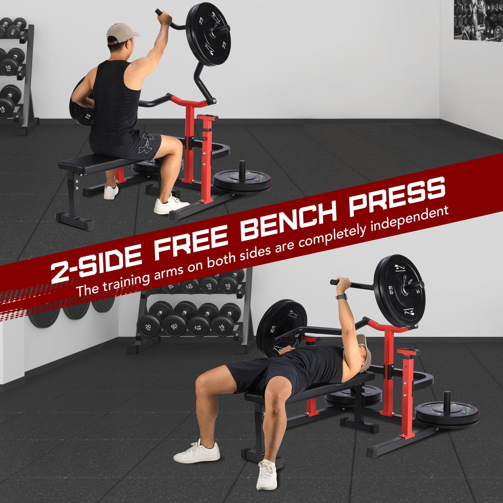 Chest Press Machine With Independent Converging Arms, Adjustable Flat Bench, 1050LBS Capacity, Red