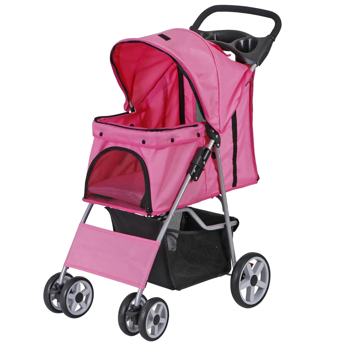ZENSTYLE 4-Wheel Foldable Pet Stroller Carrier Cart With Storage Basket - 35 LBs