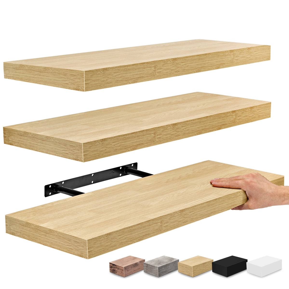 Floating Engineered Wood Wall Shelves, Set Of 3, 23.75 in x 9.25 in