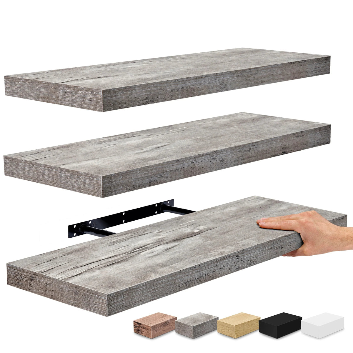 Floating Engineered Wood Wall Shelves, Set Of 3, 23.75 in x 9.25 in