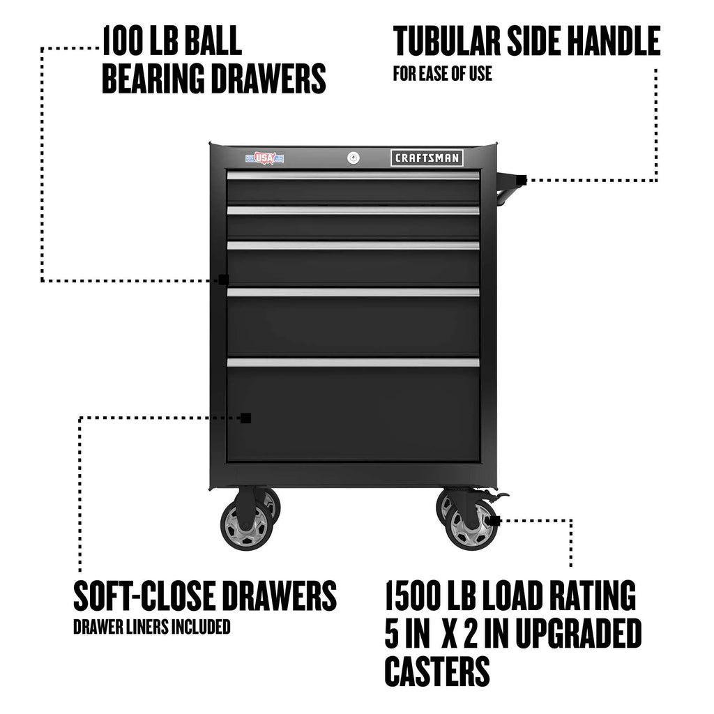 CRAFTSMAN Rolling Tool Cabinet 26.5-in W x 37.5-in H 5-Drawer Steel Black - S2000