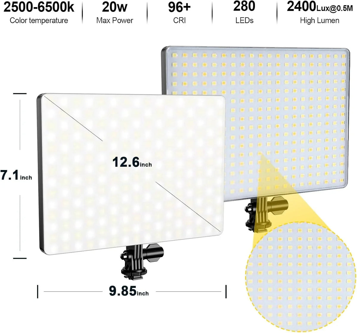 LED Video Light Panels, 15.4 in, 2 Pack, 45W, 3000K-8000K Bi-Color - D50
