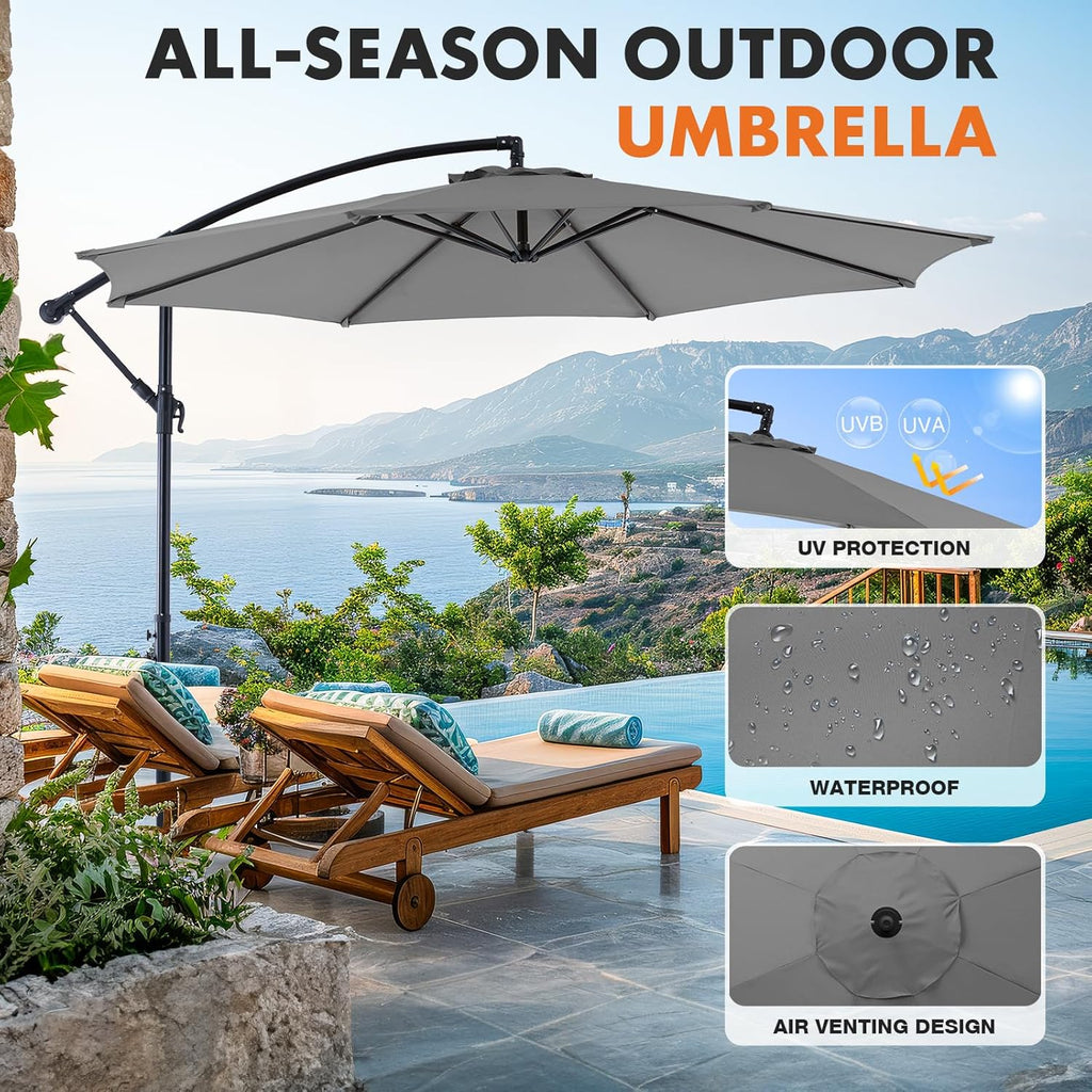 Sweetcrispy 9.8FT Offset Patio Umbrella With Easy Tilt Adjustment, 8 Ribs, Blue