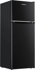 Upstreman 4 Cubic Feet Double Door Mini Refrigerator With Freezer, Black - BR401