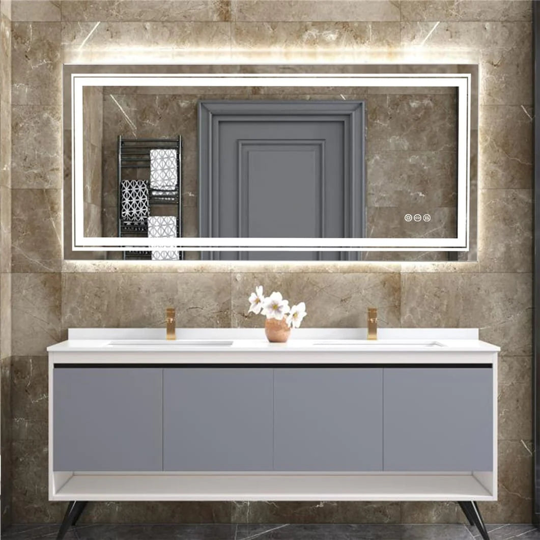 LED Lighted Bathroom Vanity Mirror, Silver, 3 Colors