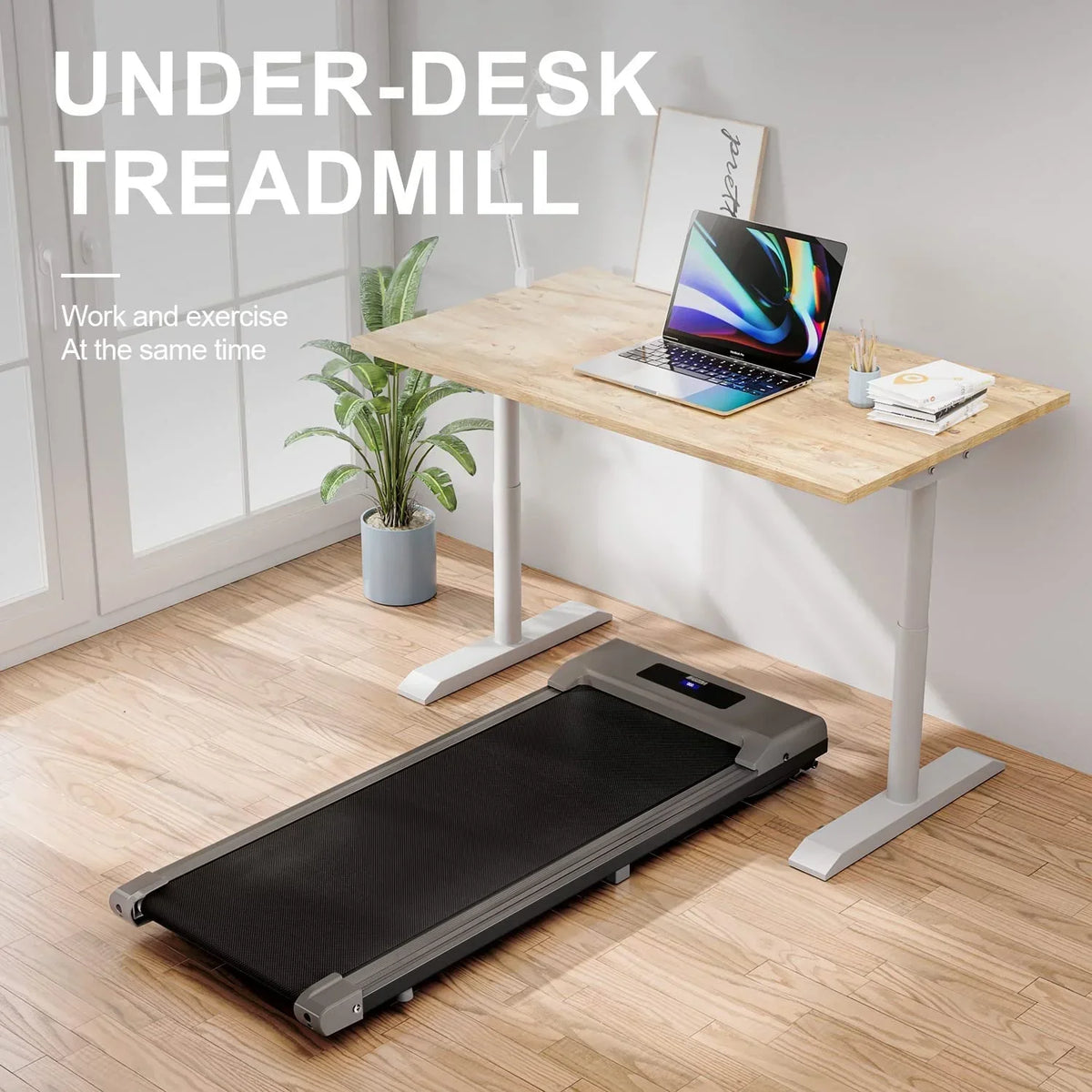 Bigzzia Under Desk Walking Pad Treadmill With Remote Control And LCD Display - Pink