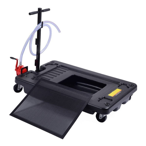 17 Gallon Portable Oil Drain Pan With Pump And 8ft Hose - Low Profile