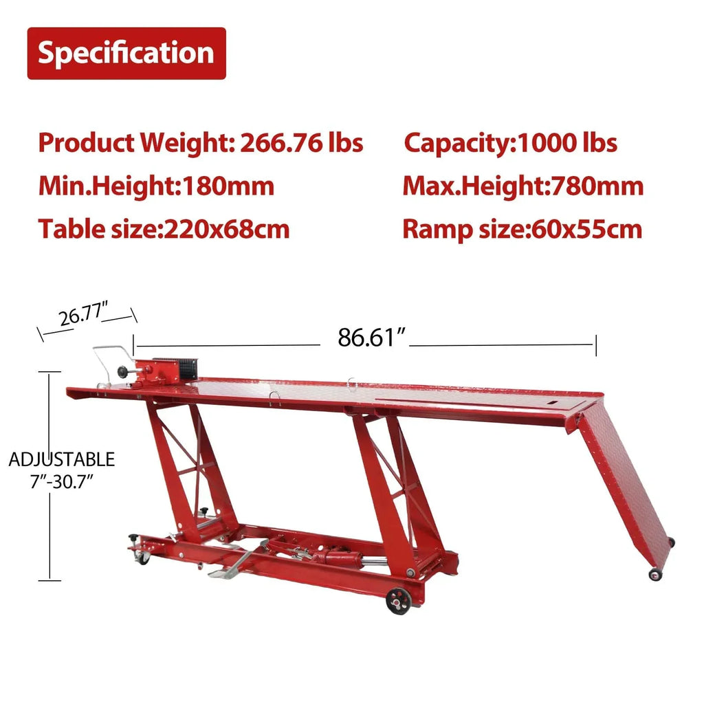 Garvee Hydraulic Motorcycle Lift 1000lbs Capacity - Lift Hoist Jack Stand