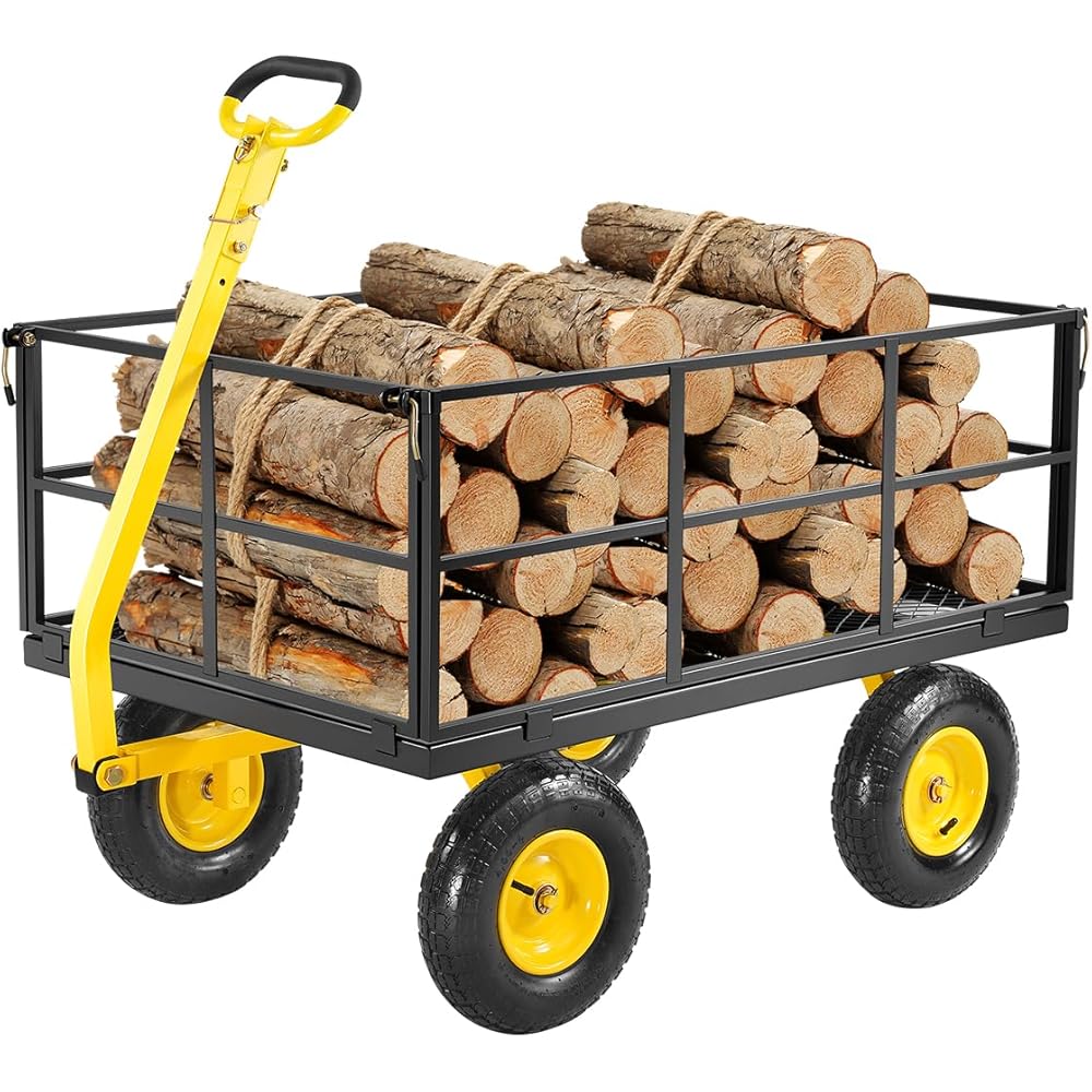 VEVOR Steel Garden Cart, 1400 Lbs, 29.92 in D x 87.6 in W x 30.51 in H, 2-in-1, 13 in Tires - Black+Yellow