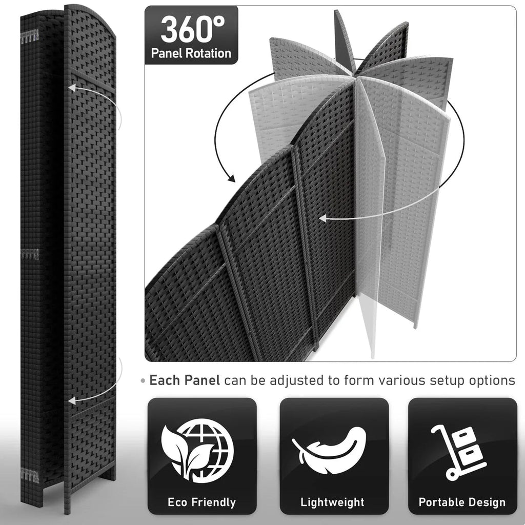 6-Panel Room Divider Privacy Screen With Hand-Woven Mesh Panels - 6 Ft Tall