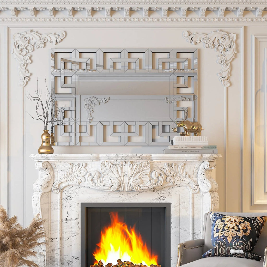 Silver Geometric Decorative Wall Mirror, 39.4in x 27.6in - MDF And Glass