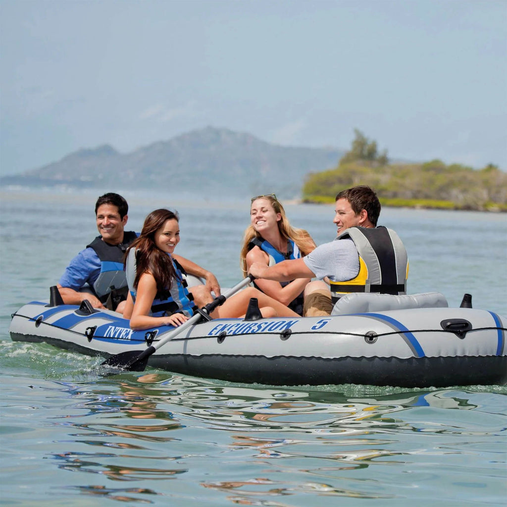 Intex Excursion 5 Person Inflatable Fishing Boat With Composite Motor Mount