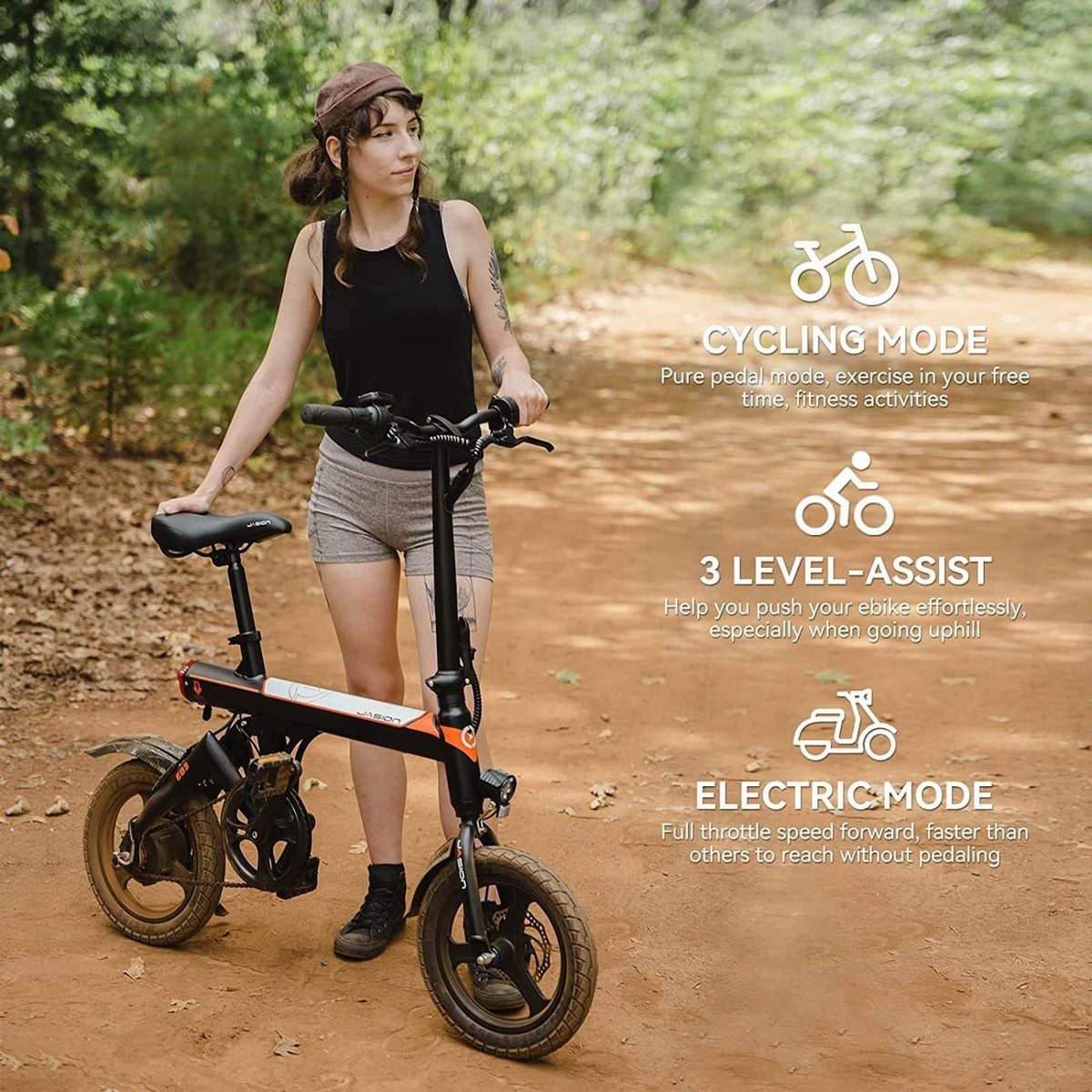 Jasion 14 Inch Folding Electric Bike, 21 Mph, 500W Peak Motor, 270Wh Battery - EB3