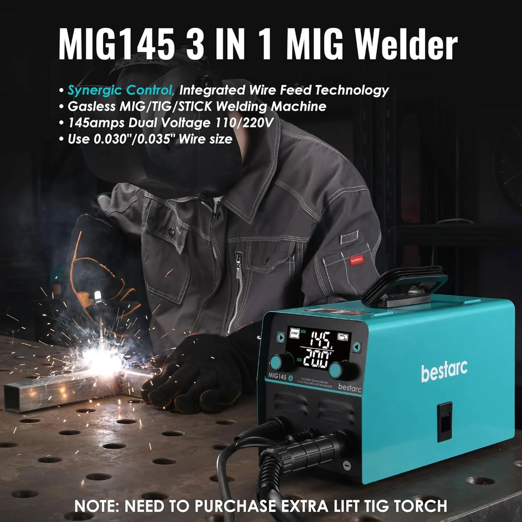 bestarc 145A 3-in-1 MIG Welder, 110V/220V - MIG145-9GEN-110/220V, MIG145-1122